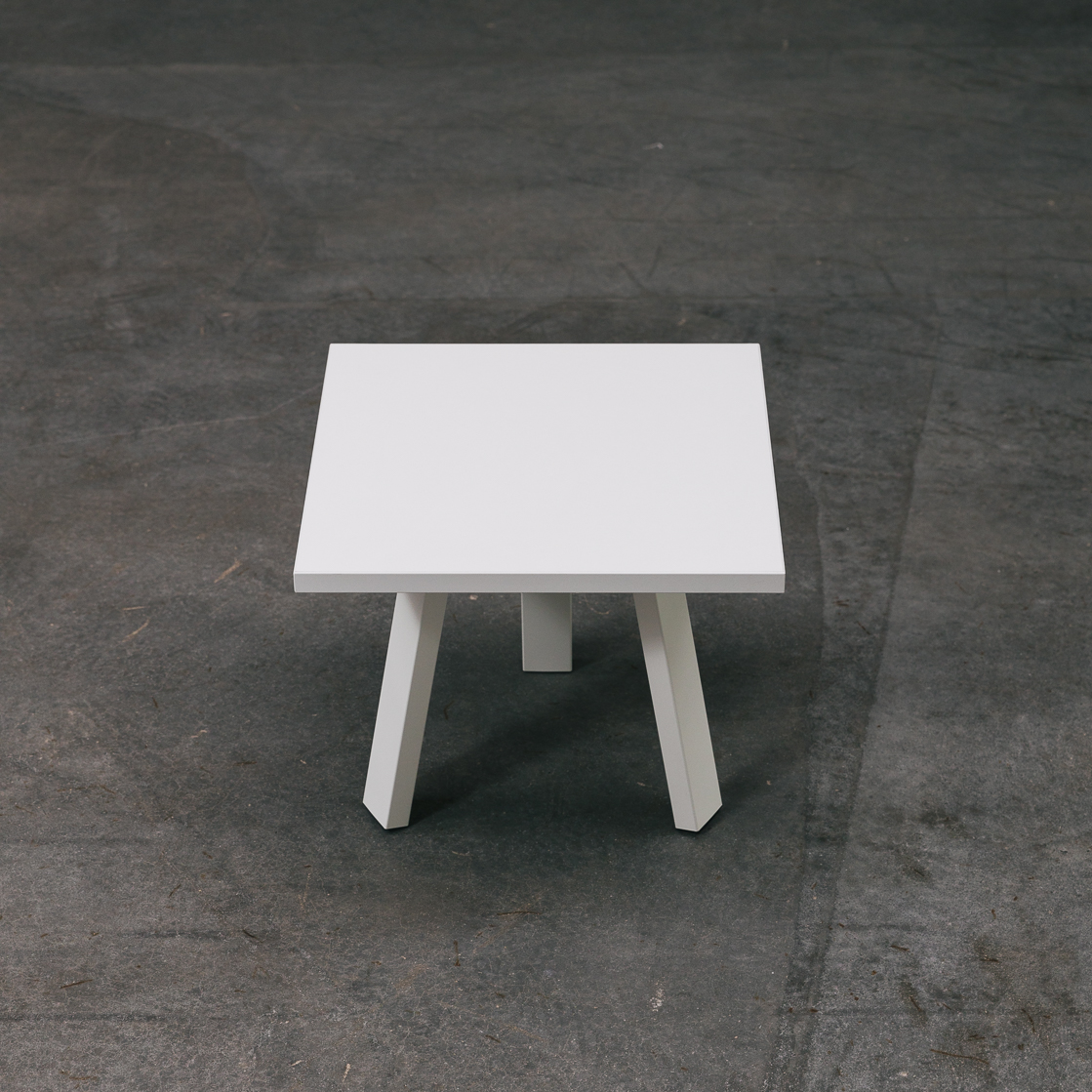 Beistelltisch Dreibein, eckig, Metallgestell weiß - Eiche Natur